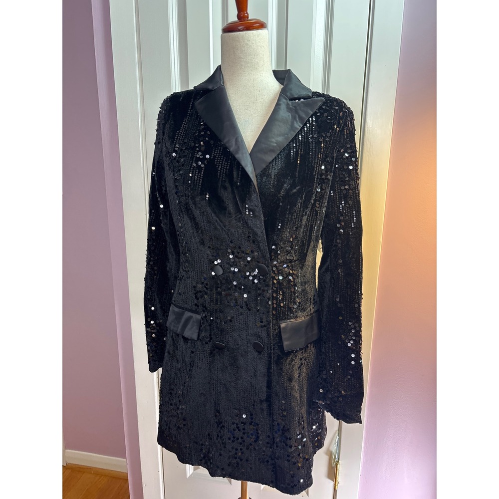 Fashion Nova Amelia Sequin Blazer Dress Black XL NWT Double Breasted Mini